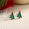Chic green Christmas tree stud earrings with gold trim and red star in macro view - Christmas Tree (EAR0010)