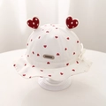 Dettaglio cappello sole neonato con stampa a cuori, orecchie Mickey e fiocco bianco - 48cm (5-18 Mesi) / Rosso-Stampa a Cuore