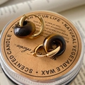 Tiger eye stone oval pearl earrings with gold hoops on a warm rustic lid - Golden Loop Brown Donut Stone Bead Style (10#)