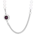 Collar de cadena cubana plateada con perlas blancas y colgante de gema color púrpura - Estilo de Gema Morado Profundo (KN233657-Z)