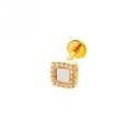 Golden F136 titanium square piercing stud with zircon inlay and white inlay center - 1.2*6mm / Square Gold