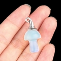 White iridescent mushroom charm with silver metal cap on fingers, crystal jewelry pendant - Gun Black Cap / Opal (Synthetic)