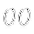 Close-up of polished silver stainless steel hoop earrings with hinged clasps for unisex - 3.0x12mm / Silver