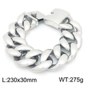 Pulsera cubana de 30mm en acero inoxidable plateado con cierre resistente para hombre - 30mm Plata (KB204402-KJX)