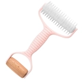 Dual-head pastry roller with pink handle, white spiked wheels, and a smooth wooden roller - Plastic Rolling Cutter + Small Roller / Pink