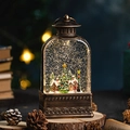 Farol de bola de nieve navideño en bronce con aldea miniatura y luces LED - Linterna Pequeña Casa de Navidad