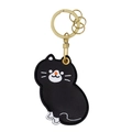 Porte-clés mignon chat noir en cuir PU pour carte d'accès avec anneau doré en métal - Chat noir