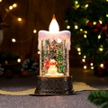 Détail d'une lanterne de Noël à eau montrant un bonhomme de neige et des paillettes - Bonhomme de Neige Bronze