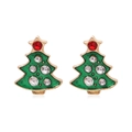 Exquisite Christmas tree stud earrings with green enamel and sparkling crystals - Simple Green Enamel Tree