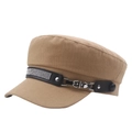 Khakifarbene Militär-Baskenmütze mit Strass-Lederband und silberner Schnalle - 58cm / Khaki