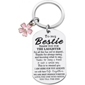Portachiavi con fiore in smalto rosa e messaggio inciso per la migliore amica - Stile fiore rosa perla Bestie (JR20)