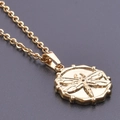 Minimalist golden stainless steel chain necklace with circular dragonfly relief pendant - Pendant with Necklace / Gold