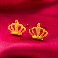 Elegant gold-plated crown stud earrings with smooth finish on red silk background - Style 16 Crown Stud Earrings (1 Pair With Backs)