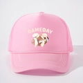 Pink GAMEDAY trucker hat with football bow print and breathable mesh back for women - One Size / Pink