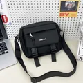 Bandolera retro negra de lona con múltiples bolsillos y correa ajustable negra - Negro