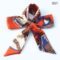 Long silk scarf S21 with vintage carriage print and chain pattern in orange and blue - S21-Orange Blue Contrast Carriage