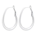 Polished silver U-shaped oval hoop earrings with a secure hinged closure for women - Hinged Snap Hollow Steel Color
