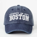 Navy blue washed denim baseball cap with white Property of City Boston embroidery - One Size / Navy Blue