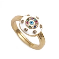 Details des verstellbaren Goldrings mit Emaille-Auge und bunten Zirkonia-Steinen - Einstellbar Offen / Weiß