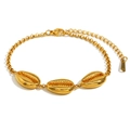 18K vergoldetes Edelstahlarmband mit drei Muschelanhängern an einer O-Gliederkette für Damen - Muschel Kleiner Ring Armband / Gold