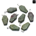 Mini coffin-shaped green natural crystal stone pendants with silver metal loops - Dragon Blood Stone