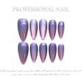 Katzenaugen Stiletto Kunstnägel mit blau-rosa Farbverlauf und Glitzereffekt 10er Set - Extra Klein (XS) / 1961-Mandelform