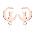Rose gold moon and cat silhouette stud earrings shown from a symmetrical front view - 162 Cat Moon - Rose Gold