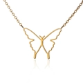 Macro detail of gold-plated hollow butterfly pendant necklace with delicate chain links - Hollow Butterfly Style (G60804242G-1)