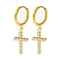 Elegant gold titanium cross hoop earrings inlaid with shimmering cubic zirconia stones - Gold Cross Zirconia Earrings (E0085) / Gold