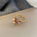 Golden butterfly ring with purple stones and pearls in a vintage naturalist style - Purple Butterfly Stone Pearl Vintage Ring(NL00596R-PP)