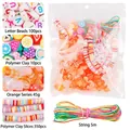 DIY jewelry kit with orange beads, flower charms, letters and 5m elastic string - Orange Series