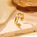 Golden titanium steel double-layer flower ring with colorful enamel and adjustable band - Adjustable Open / JOM25043-Gold Double Band Colorful Accents