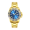 Gold luxury men's watch with blue sunray dial and baguette crystal bezel detail - Gold Blue