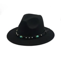 Cappello fedora nero in lana con pietra turchese e fascia in pelle con borchie argento - Edizione Standard / Nero