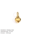 Polished 14K gold stainless steel heart pendant charm measuring 9x7mm for DIY jewelry - Minimalist Smooth Style (ZP36261) / Gold