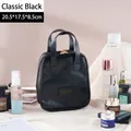 Portable black PU hanging toiletry bag with 20.5x17.5x8.5cm size and dual metal zippers - Classic Black (Shell Shape)