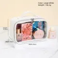 Large white leather cosmetic bag with transparent window and heart pendant zipper - White Handbag Large