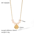 Golden titanium steel smiley face pendant necklace with white pearls and 7mm beads - Pearl Smiley Face Tag Style (HF-X2225)
