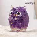 Natural amethyst crystal owl figurine with gold leaf accents for home desktop decor - Amethyst Style 2