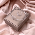 Silver heart open bracelet and matching ring set displayed on a luxury jewelry box - Heart Bangle and Ring Set (S284-1)