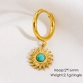 Detailed close-up of golden sunburst earring with turquoise stone and 2.1g weight spec - Amazonite Sun