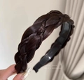 Dark brown fishtail braid headband made of synthetic hair with anti-slip inner grip - Five-Strand Braid / Five-Strand Dark Brown