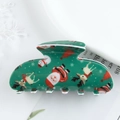 Grüne Weihnachts-Haarklammer mit Mustern von Weihnachtsmann, Rentier und Schneemann - Weihnachtsmann/Rentier-Muster / Waldgrün