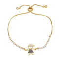 Adjustable gold chain bracelet featuring girl pendant and blue zircon stones - Style B (Gold Girl - Blue Zirconia)