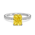 S925 sterling silver ring featuring a large yellow radiant cut gemstone with pave diamonds - US 6 / Platinum Tone Yellow Zirconia Rectangular Style (DY120571)