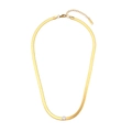 Flat gold snake chain necklace with a round cubic zirconia pendant and 18K gold plating - Herringbone Chain Inlaid / Gold Spliced White Zircon