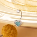 Silver horseshoe barbell ring featuring blue heart gemstone and clear cubic zirconia - Synthetic Blue Jade