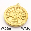 Golden round Tree of Life pendant in stainless steel, 25mm width and 9g weight - Gold Tree Style 5 (KLJ5805-Z)