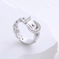 Silver buckle ring with micro-pave crystals and industrial chain link design - US 6 / Steel