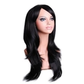 70cm long black wavy curly hair wig for women with soft air curls shown on mannequin head - Black